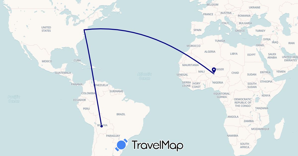 TravelMap itinerary: driving in South Korea, Niger, United States (Africa, Asia, North America)